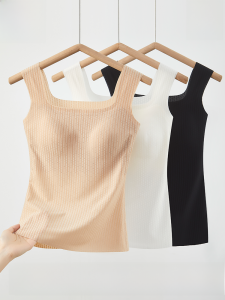 MiiOW | Wide Shoulder High Elastic Strap Vest Womens Inner Wear With Chest Pad Seamless Beautiful Back Bra Two-In-One Base Shirt