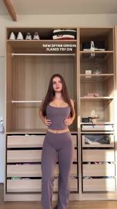 Dneyf 1D-3Y-2F Women High Waist Scrunch Butt Lifting Flared Yoga Pants High‑Stretch Quick‑Dry Skinny Fitness Sports Long Pants