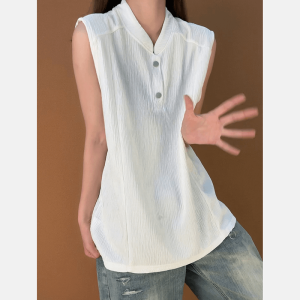 LIUBU | Tree Bark Pattern Deconstructed Stitching Henry Neck Summer Textured Icy Silk Mens Vest
