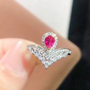 Montagne Jewelry 925 Pure Silver Ring For Women Fine Jewellery Crystal Inset Design Fine Jewellery Natural 4x6mm Red Tourmaline Ring