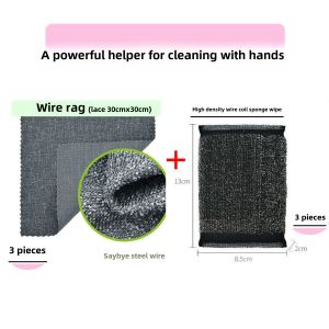 Thickened Steel Wire Sponge Kitchen Pot Black Iron Wire Cloth Bowl Dishcloth Stainless Steel with Steel Wool Bristle Pad