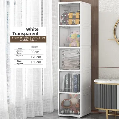 Slim Sliding Door Multi-level Transparent Thickened Plastic Storage Cabinet