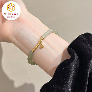 Viviann Original S925 Sterling Silver Gold-plated Bracelet Hetian Jade Festival High Ethnic Style Bamboo Bracelet Adjustable Opening Bangle Bracelet Jade Bracelet For Women Girls Amulet Jewelry Mothers Day Gifts Gold Color Wrist Ladies Wear Jewelry