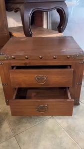 ตู้หัวเตียง กล่องไม้สัก วินเทจ หีบไม้สักโต๊ะกลาง กำปั่น สูง 45 x ยาว 50 xกว้าง 45cm 2 ลิ้นชัก กล่องเก็บเอกสาร หีบใส่ของ กล่องใส่ของ ไม้หนาแข็งแรงมาก