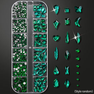 12Grids 3D Christmas Red Random Shape Nail Art Rhinestones Sparkling Glass Flatback Diamond Nail Art Decoration DIY Manicure Gem