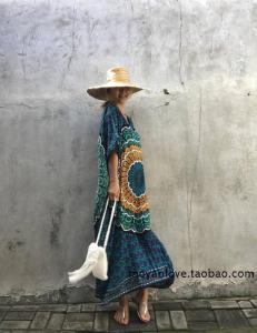 Thai Fashion Brand Vacation Style Beach Bikini Cover up Overskirt Print Elephant Peacock Totem Robe Dress