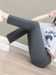 Tucano Ice Silk Casual Pants Womens Summer Thin Loose Grey Sports Straight Leg Long Pants Quick Dry High Waist Nine Points