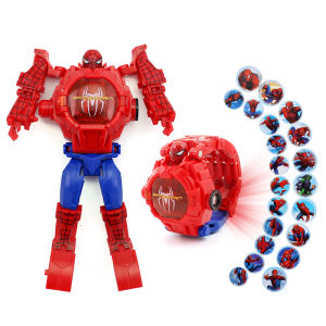 Disney 21 Projection Watch Toys Marvel Spiderman  Iron Man Deformation Robot Projection Electronic Anime Watch Boys Girls Gifts