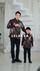 LELAKSA BATIK -  Kemeja Batik Pria Dewasa dan Anak Slimfit Furing Warna Burgundy - 602 Wilutama
