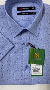 Sơ Mi Họa Tiết Tay Ngắn Màu Xanh Dương Form Tailor Fit Chống Nhăn Lai Ngang - Áo Nam Khatoco