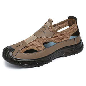 Paul Mens Summer Breathable Outdoor Casual Water Shoes Sandals Mesh Upper Hollow out Slip-On PVC Sole Comfortable Footwear
