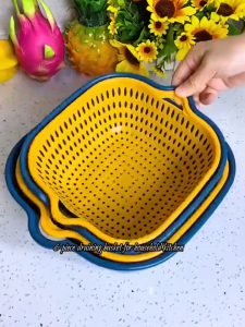6PCS Double-layer Drain Basket Plastic Vegetable Fruite Washing Basin Household Kitchen Washing Box