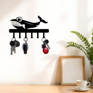 CIFBUY Metal Wall Key Holder Whale Shape Space Saving Rack for Keys Hats Coats Minimalist Iron Entryway Hallway Decor Organizer