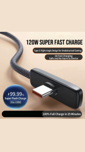 120W Super Fast Charge Right-Angle USB-C Gaming Cable