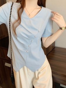 เสื้อยืดคอกลมแขนสั้นผ้าฝ้ายทรงหลวมสไตล์เกาหลีสำหรับผู้หญิงไซส์ใหญ่ ทรงเข้ารูป ระบายอากาศได้ดี ทรงเข้ารูป ทรงเข้ารูป