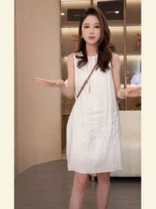 French Elegant Sleeveless Linen Tea Break Dress Summer 2025 Goddess Style High-End Unique Womens Dress Ladies Fashion
