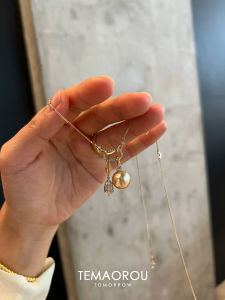 Exclusive Original Titanium Steel Non-Fading 12mm Pearl Ring Flash Diamond Gem Pendant Necklace Clavicle Chain Fashion Jewelry