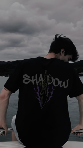 Kaos Hitam Shadow Style Pedang Api Ungu – Baju Distro Pria Wanita