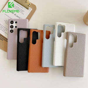 FLOVEME Litchi Pattern Leather Ultra Thin Bumper Phone Case For Samsung Galaxy S24 S23 S22 S21 Ultra S23+ S22+ S21+ S20+ Plus Business Solid Color Hard PC Shockproof Back Cover For Samsung Note20 Ultra Note10 Plus