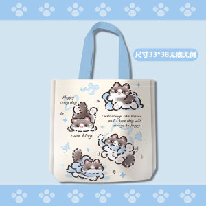 Cute Cat Cat Canvas Bag Large Capacity Student Tutorial Bag Commuter Handbag Single Shoulder Bag Open Pocket Doll Bag
