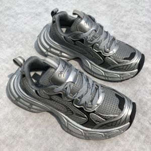 Mens Sport Shoes 2025 Autumn New Fashionable round Toe Lace-Up Heightening Casual Sneakers Color Block Dad Shoes