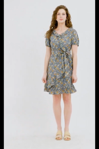 Krizia Puff Sleeves Overlap Flounce Hem Dress