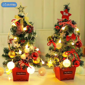 MLADEN Mini Christmas Tree Decoration with Lights 50cm Desktop Christmas Tree Gold and Red Set