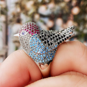 Huitan Fancy Animal Bird Ring Full Bling Iced Out CZ Colorful Flying Bird Rings for Women Personality Accessories Party Jewelry