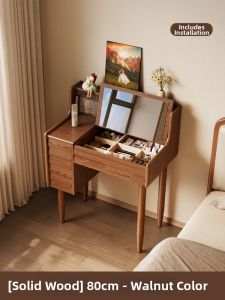 DONGMU | Solid Wood Flip-top Compact Vanity and Desk Combo