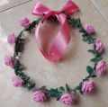 Bando Flower Crown  full bunga spon mawar pita besar. 