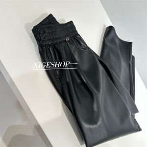 กางเกงหนัง PU ทรงหลวมเอวสูง กางเกงขายาวทรงหลวมสำหรับผู้หญิง ทรงหลวม สไตล์เกาหลี ทรงหลวม ทรงหลวม ทรงหลวม