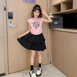 Fashionable Short Sleeve Two-Piece Set for Girls Summer New Arrival Casual Style Comfortable Material Cartoon Pattern Available