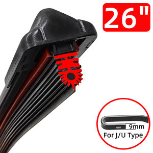 PINMOAP Wiper Blade 9mm Universal J/U Interface 11 Layer Rubber Strip 14"16"17"18"19"20"21"22"24"26" Wiper Replacement Part