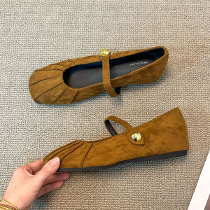 Comfortable Soft Leather Mary Janes Womens Shoes 5cm Heel Spring Summer Fashion Flat Bottom Velvet Surface Small Size Shoes