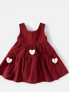Korean Style Girls Summer New Red Vest Dress Baby Princess Skirt Cute One Year Old Gift Dress Short Sleeve round Neck Dress