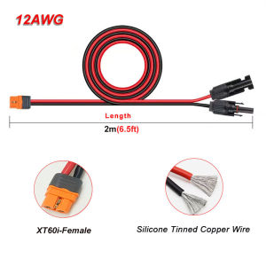 12 AWG Solar to XT60i Cable 1m~10m (3.2ft~32.8ft) Solar Connector to XT60i-F Adapter Cable Suitable for Portable Power Stations