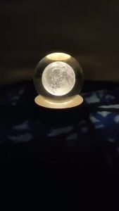 6/8cm 3D Crystal Ball Glass Planet LED Warm Night Light Laser Engraved Solar System Globe Universe Birthday Gift Wooden Base