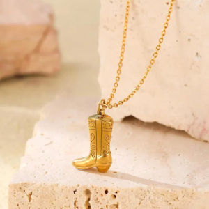 Stainless Steel Cowgirl Cowboy Boot Pendant Necklace For Women Western Jewelry Accessories