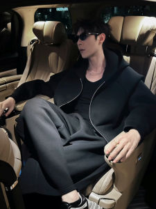 Black Hooded Zipper Cardigan Sweatshirt And Pants Set Mens Casual Sportswear Autumn Long Sleeve Youth Other Material 100%