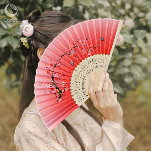 พัดจีนสวยๆ ขนาด 8 นิ้ว พัดลมจิ๋ว ด้ามจับสีขาว พัดจีนเต้นรำสี สันสะดูดตาลายน่ารัก พัดแดง