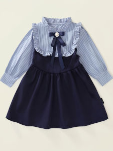 Princess Style Long Sleeve Dress Spring Autumn Childrens Fashion Fake Two-Piece Baby Birthday Gift Dress Soft Cotton Daily Wear