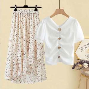 Plus Size Womens Clothing 100.00kg Fat Sister Summer Suit Women Slim Looking Elegant Chiffon T-shirt High Waist Skirt Two-piece Set