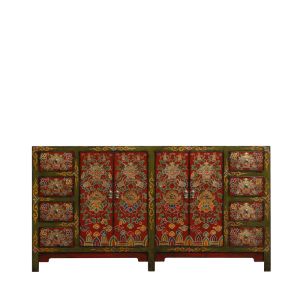 New Chinese Style Antique Solid Wood Painted Entrance Cabinet Distressed Retro Hand Painted Dining Side Living Room Multi-Drawer Cabinet Ming and Qing Locker