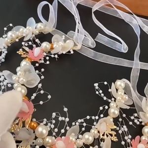 YADORNOS Ikat Kepala Wanita Mutiara Berbagai Warna dan Karangan Daun Emas