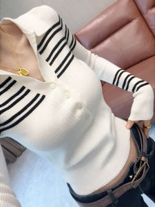 Spring Fashion Stylish V-neck Color Block Stripe Knit Top