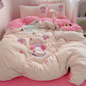Thickened Double-Sided Milk Velvet Bedding Set Childrens Three-Piece Cartoon Paka Dog Winter Warm Flannel Sheet Cover Duvet