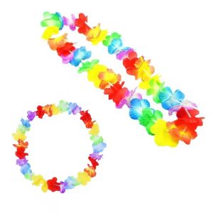 5-20pcs Light-up Hawaiian Leis LED Glow Necklaces Headbands Luau Party Artificial Rainbow Lei Carnival Beach Wedding Masquerade