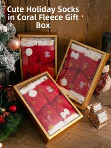 JINGCHI | Thickened Fleece Mid-calf Socks For Women Warm Home Floor Socks Lucky Year Coral Fleece Winter Warmth Gift Box Sweet Style Polyester