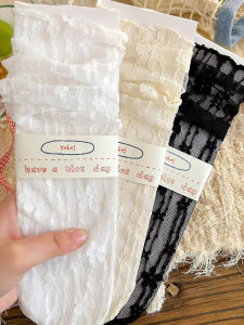 สีขาว ลูกไม้ ถุงเท้าถึงกลางน่อง ถุงเท้า ผู้หญิง หวาน Style Home Alley Ultra-thin ระบายอากาศได้ดี ถุงเท้าผ้าไนลอนดูดซับความชื้นเข่าสูง