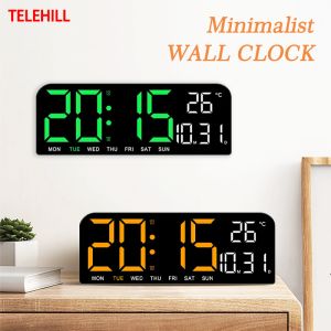 Large Screen Digital Wall Clock Temperature Humidity Date Week Display Timing Countdown 4 Level Brightness Adjustment Table Clock 2-Alarm 12/24H LED Alarm Clock